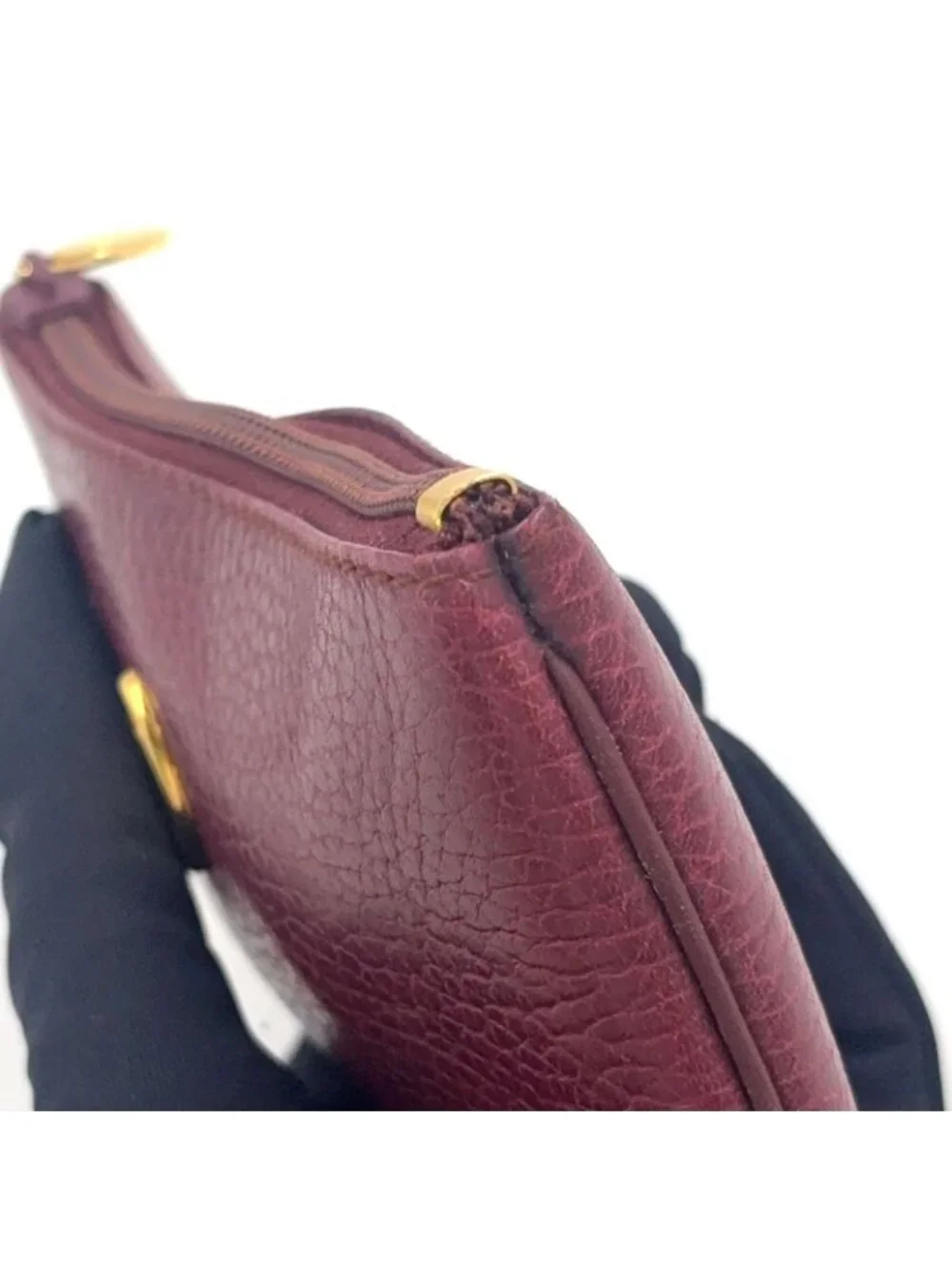 Cartier Must Oval Logo Chain Mini Pouch Leather Bordeaux Gold